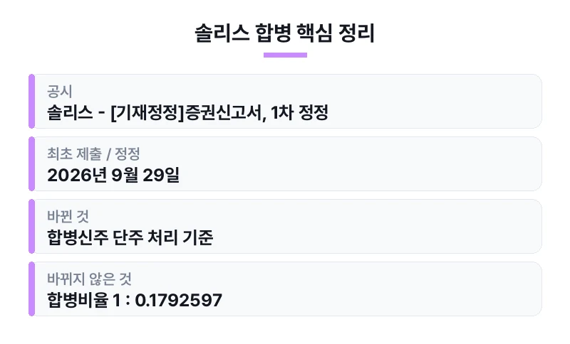 솔리스 합병 핵심 정리 표