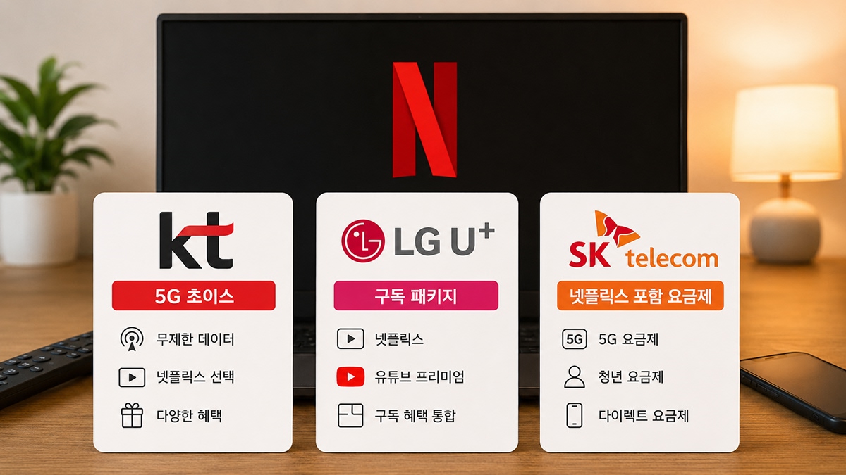 넷플릭스 통신사별 요금제 비교 이미지.