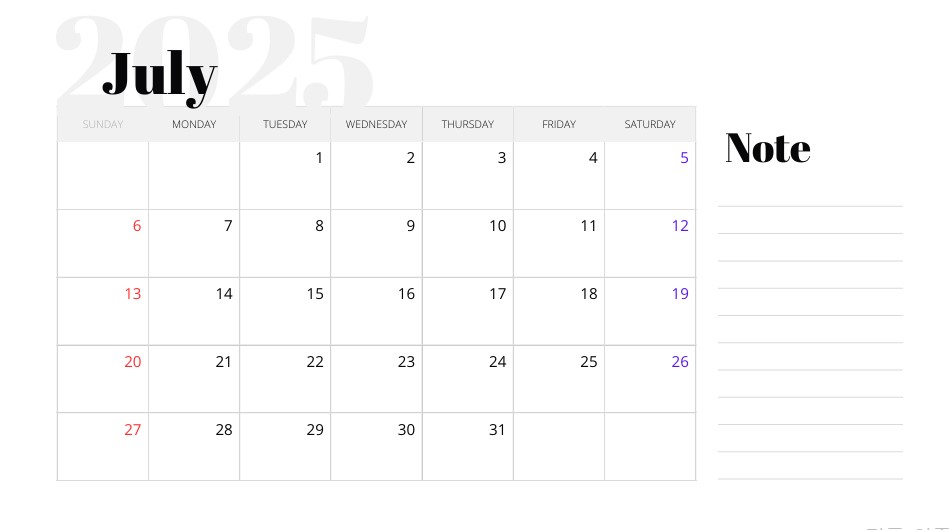 7월 달력 미리보기