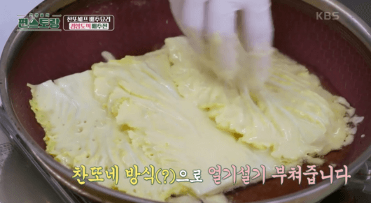 배춧잎을-얼기-설기-후라이팬-위에-올린-이미지