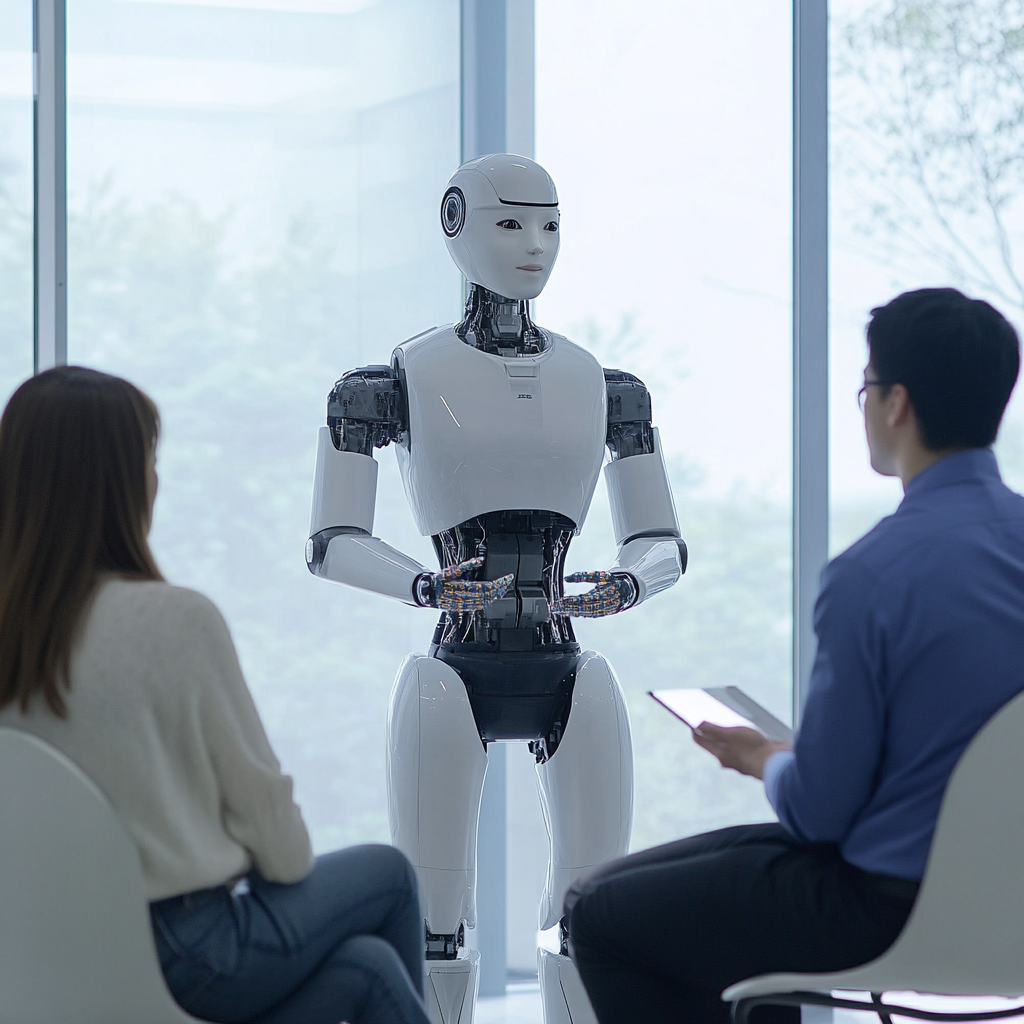 AI가 실업급여 자격조건에 대해서 강의하는 모습