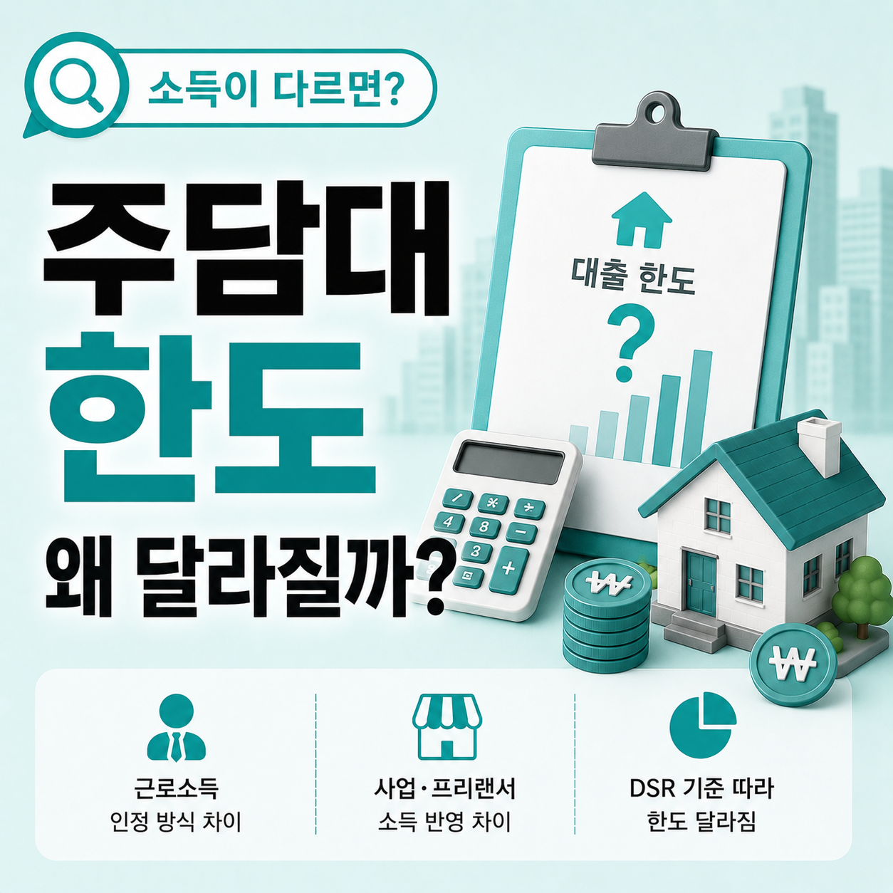 소득 인정 방식에 따른 주담대 대출 한도 차이 안내