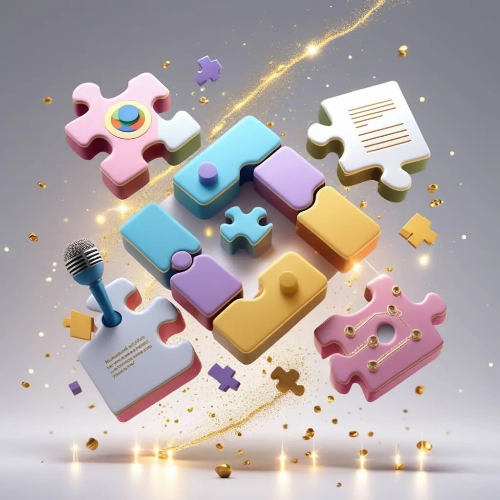 제미나이 사용법: 제미나이의 기능을 퍼즐을 다 맞추는 완벽함에 비유한 것으로 각 퍼즐 조각이 각 기능을 표현하고 있는 이미지.