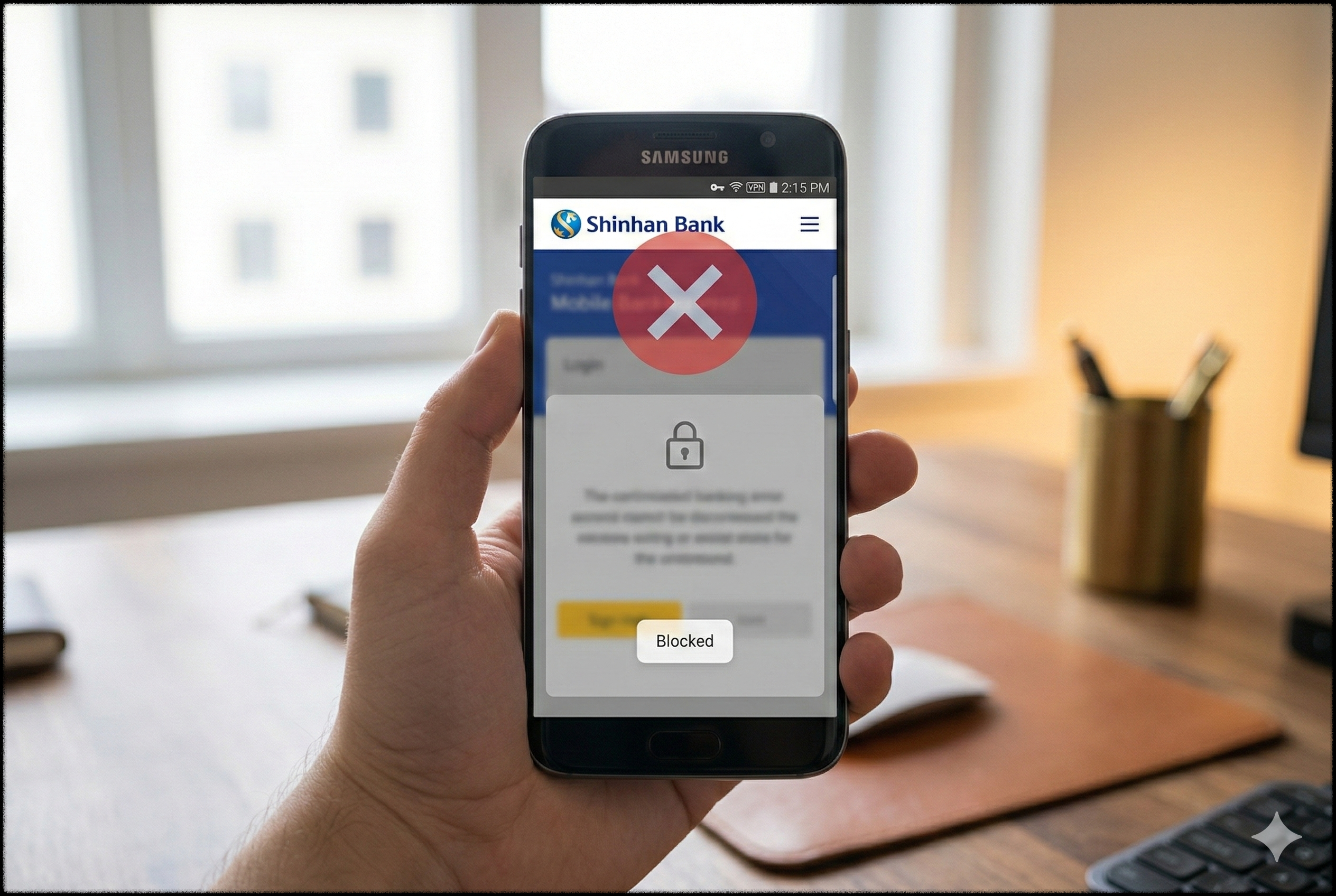 VPN 활성화 상태에서 금융 앱 실행이 차단된 모습