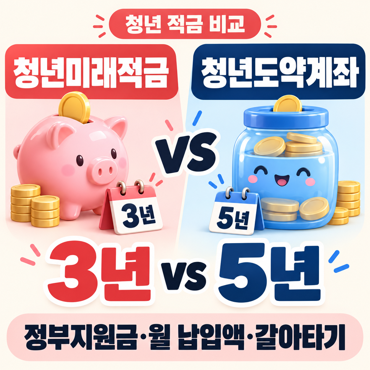 청년미래적금 vs 청년도약계좌 차이｜정부지원금&middot;3년 5년&middot;월 납입액&middot;갈아타기 비교