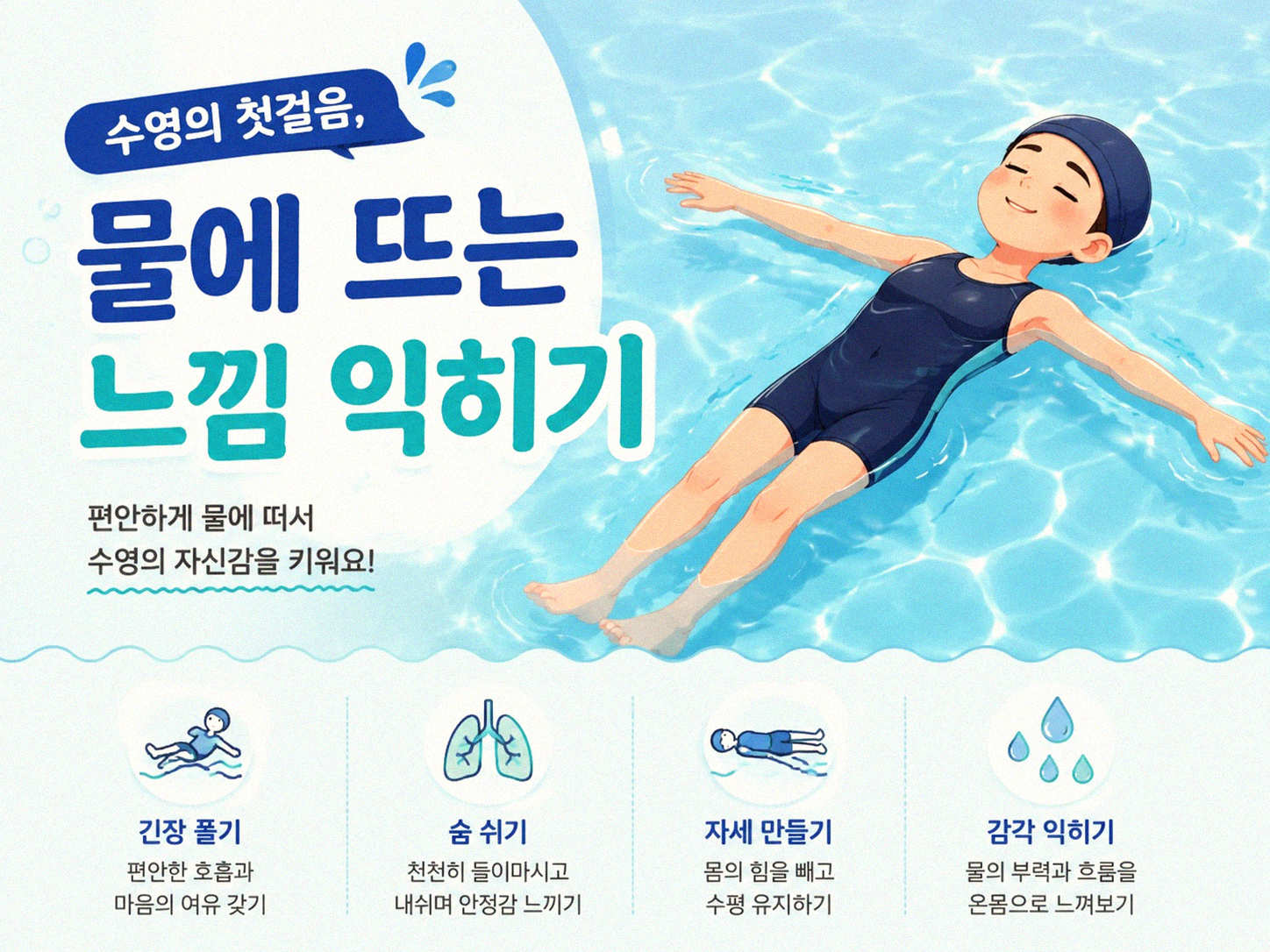 수영장에서 물과 친해지는 몇 가지 순서