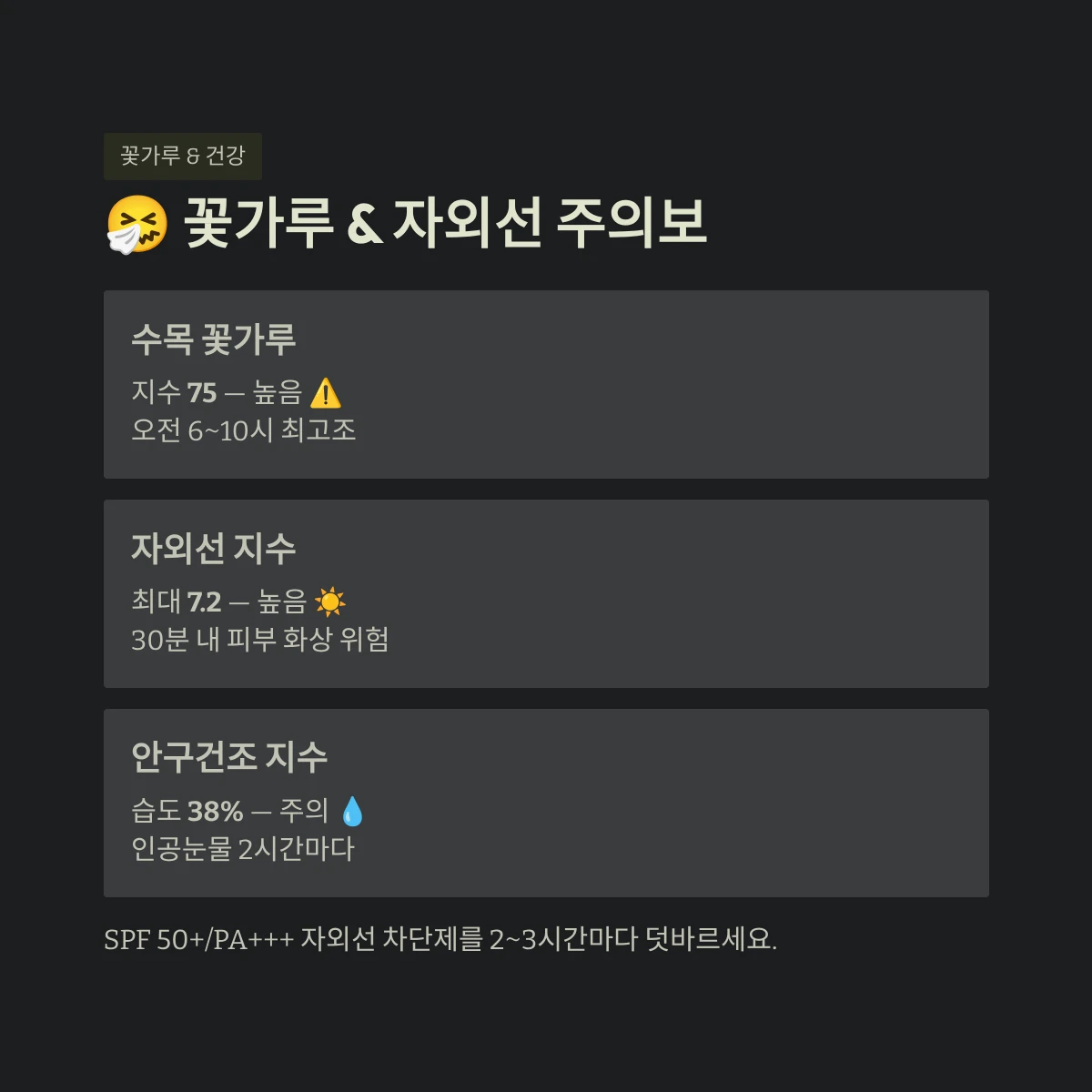 꽃가루 &amp; 자외선 주의보