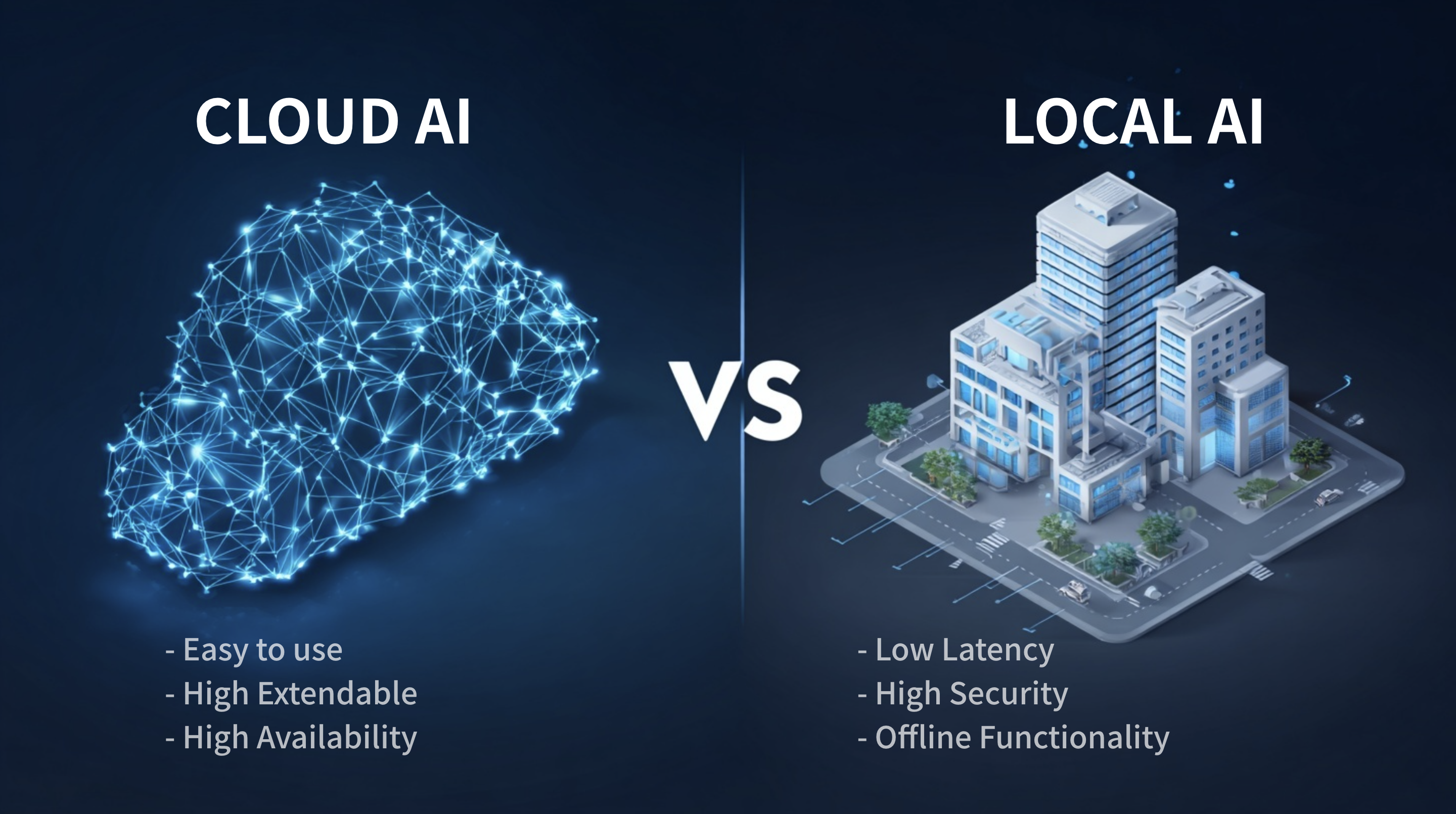 클라우드 AI와 로컬 AI의 주요 특성을 비교해보면, 로컬 AI는 적은 지연시간, 고도의 보안유지, 오프라인에서의 동작등의 특성을 가지고 있습니다.