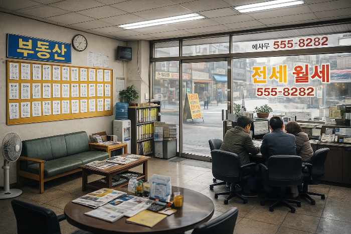 매매 거래 감소와 전월세 상담 증가 장면