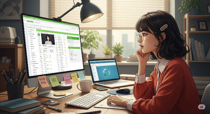 네이버 검색 알고리즘을 분석하는 블로거의 모습.