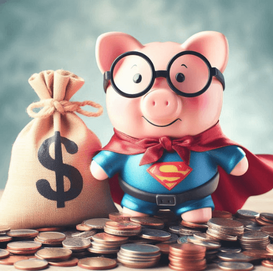슈퍼맨 옷을 입은 돼지와 달러
