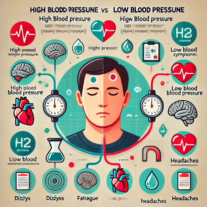 고혈압과 저혈압 증상을 비교하는 아이콘 기반 일러스트