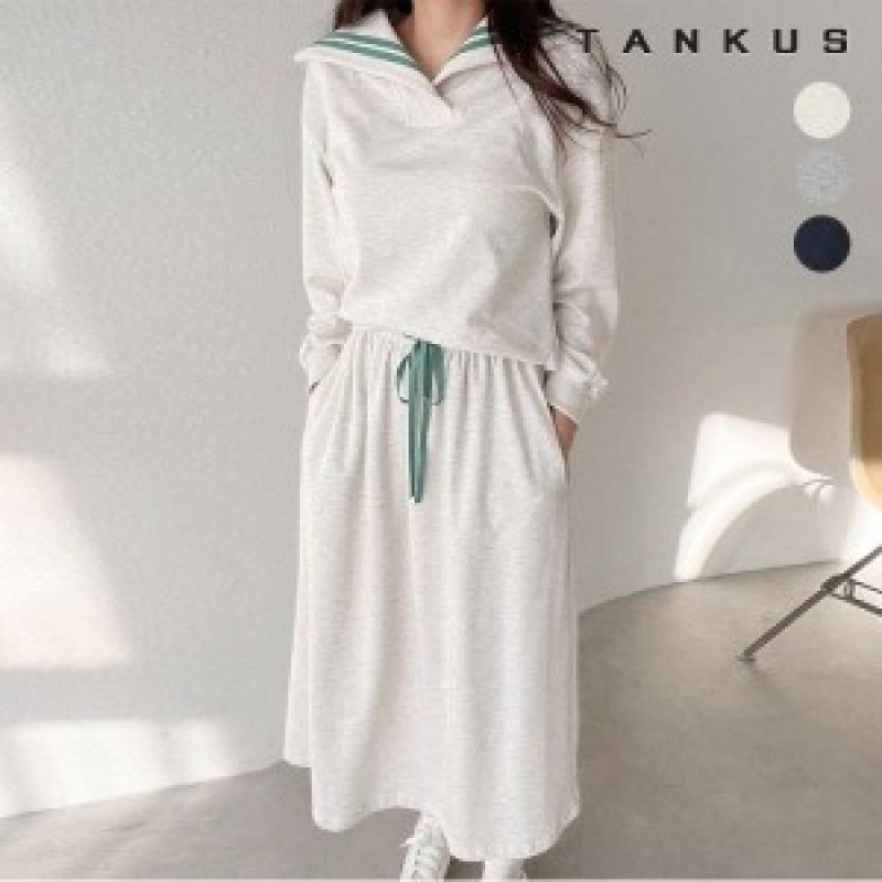 탱커스 여성 세라 카라 맨투맨 밴딩 스커트 세트