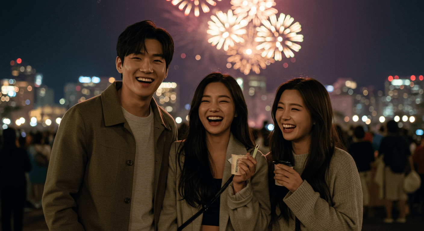 불꽃축제를 함께 즐기며 추억을 만드는 한국인 친구들 2