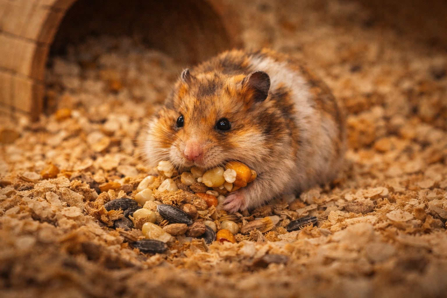 벅이를 입안에 저장하고 있는 햄스터 이미지