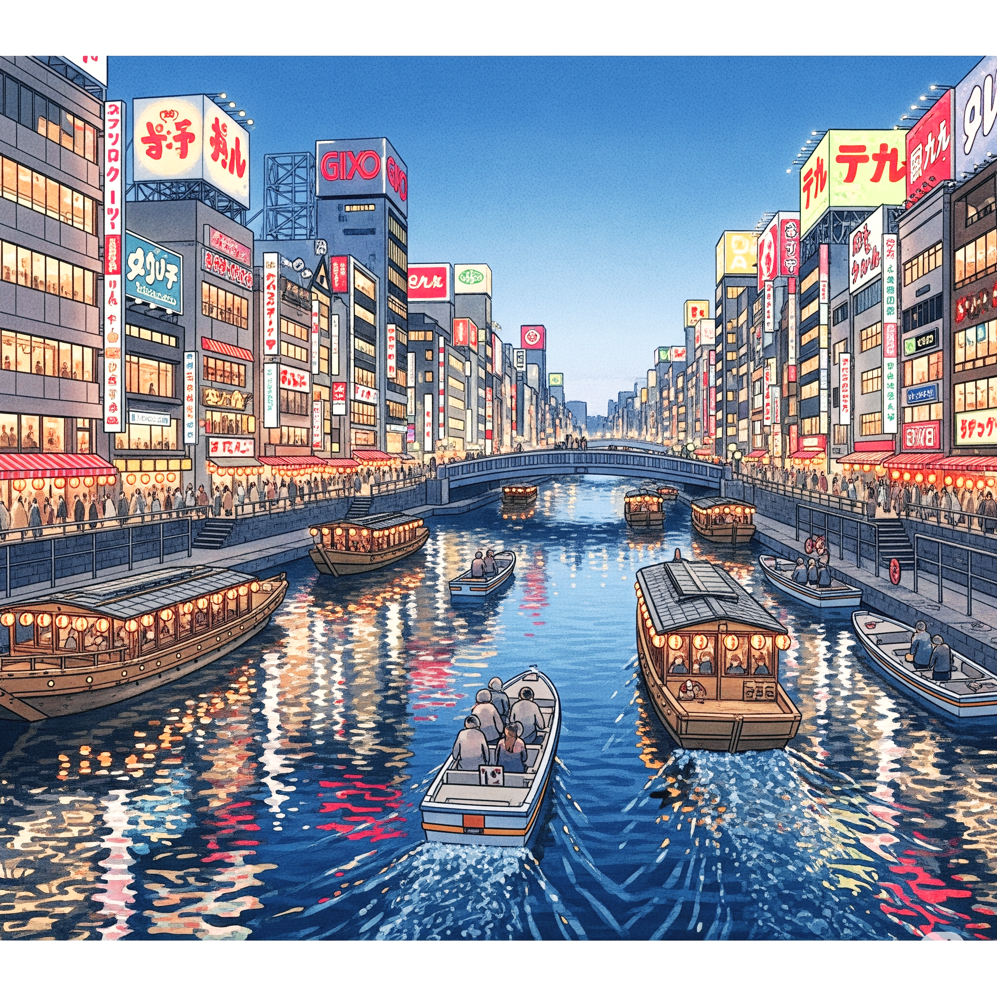 도시 사이 강물 위 풍경