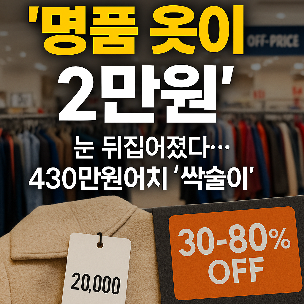30~80% 할인된 명품 옷과 2만원 가격표가 강조된 오프프라이스 쇼핑 썸네일 이미지