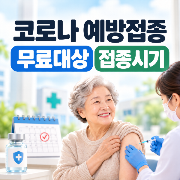 코로나 예방접종 무료대상과 접종시기 정보를 안내하는 대표 이미지