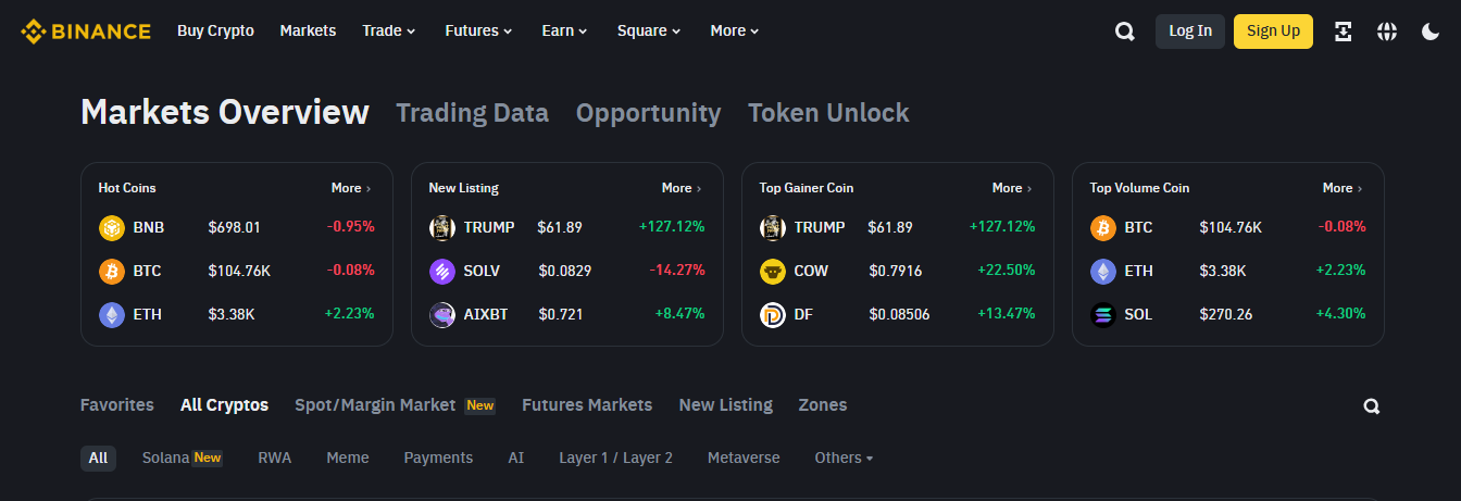 바이낸스 홈페이지 화면