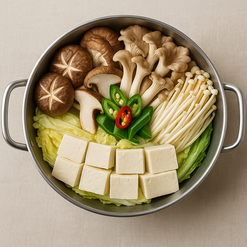 전골 냄비에 담기