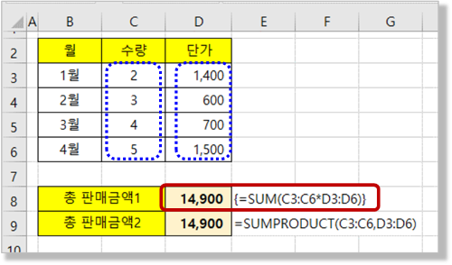 배열 수식 - 총 판매금액 구하기