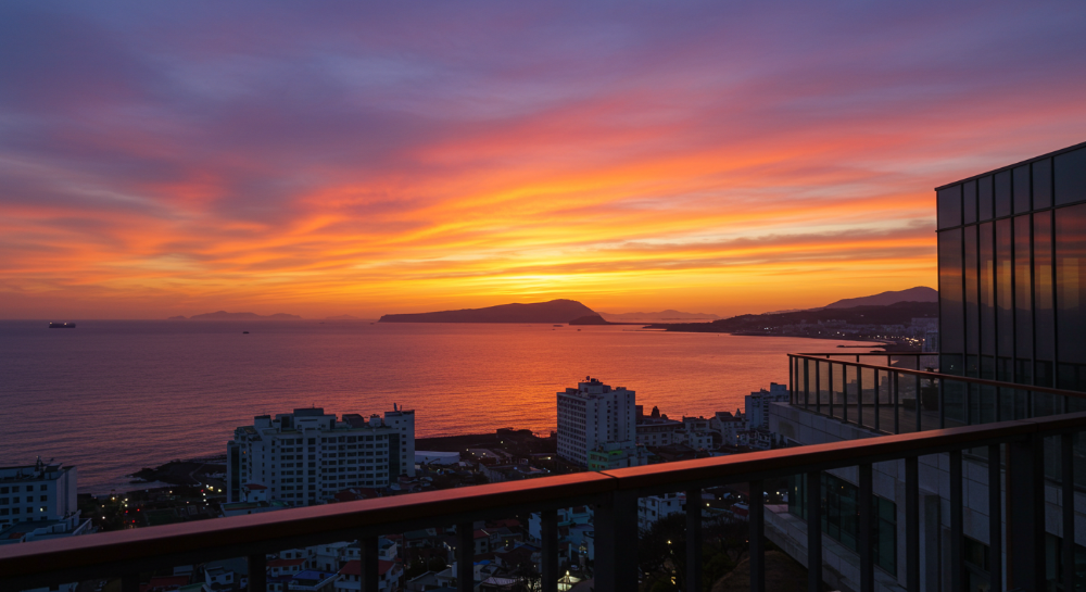 사계리 더뷰 카페 루프탑에서 바라본 제주 서쪽 노을