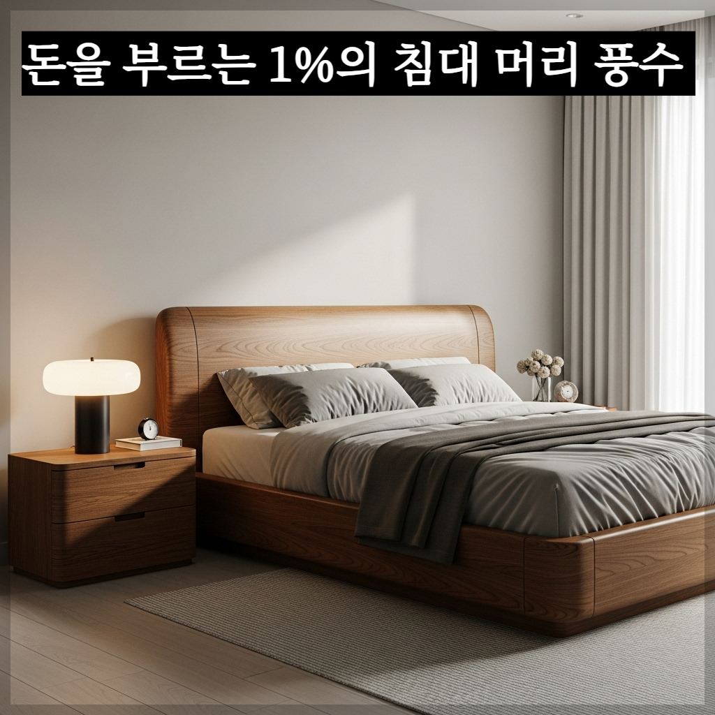 풍수적으로 든든한 헤드보드가 있는 현대적인 아파트 침실 인테리어 배치 모습