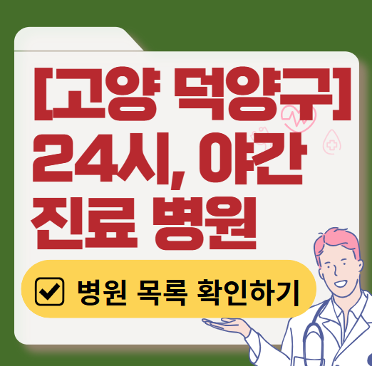 고양시 덕양구 야간 진료, 24시간 운영 병원 리스트 ❘ 저녁&middot;밤에도 진료하는 병원 총정리 ❘ 응급실 아니어도 진료 가능한 의원 목록 및 증상별 병원 찾기