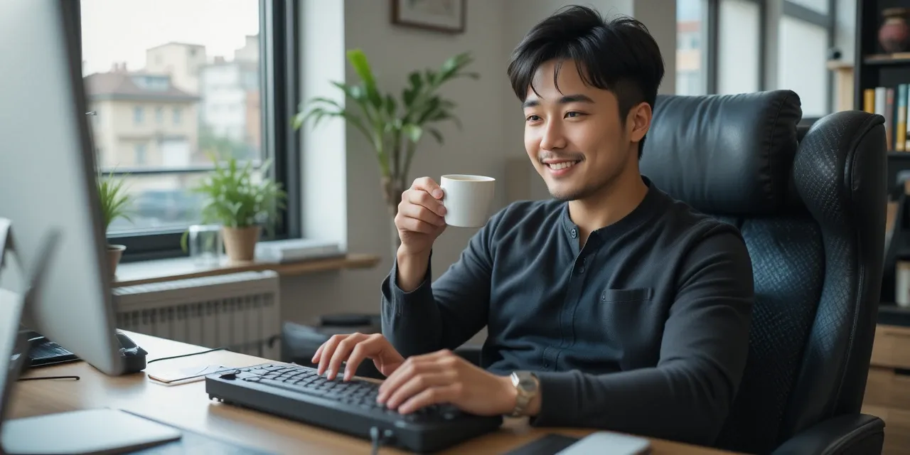 타건 후 휴식을 취하며 만족감을 느끼는 장면