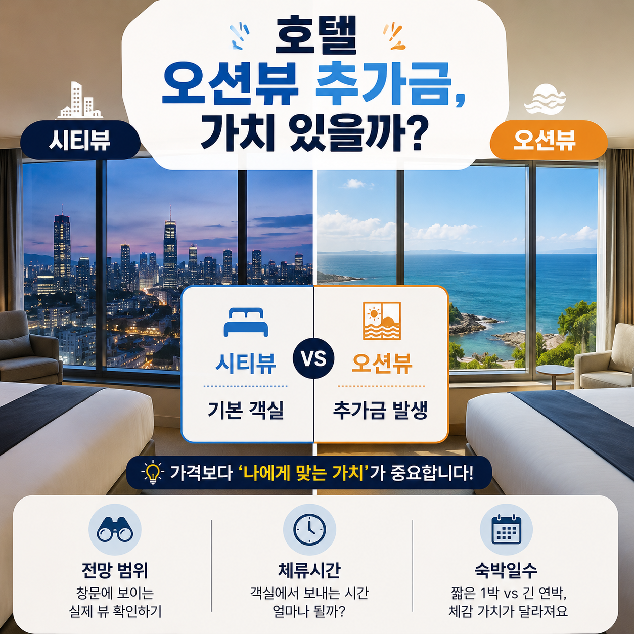 2026 호텔 오션뷰 추가금과 시티뷰 부분 오션뷰 정면 오션뷰의 가격 가치를 비교한 대표 이미지