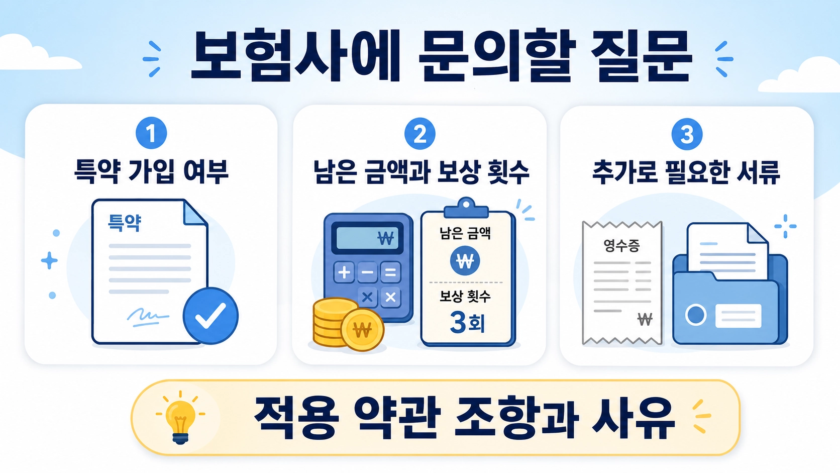 보험사에 비급여 주사 특약과 남은 보상 횟수 및 필요 서류를 문의하는 핵심 질문