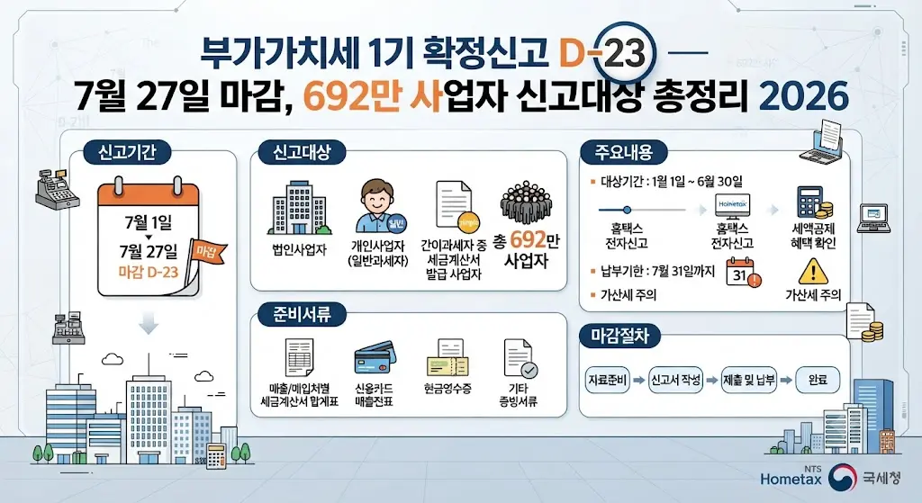 Gemini와의 대화
메시 월드컵 통산 20호골 — 사상 최초 대기록, 8일 살라흐와 8강 격돌 총정리 2026
이미지를 만들고 있습니다
, AI로 생성
여름휴가철 자동차보험 특약 — 단기운전자확대·렌터카손해·침수보장 총정리
이미지를 만들고 있습니다
, AI로 생성
부가가치세 1기 확정신고 D-23 — 7월 27일 마감, 692만 사업자 신고대상 총정리 2026