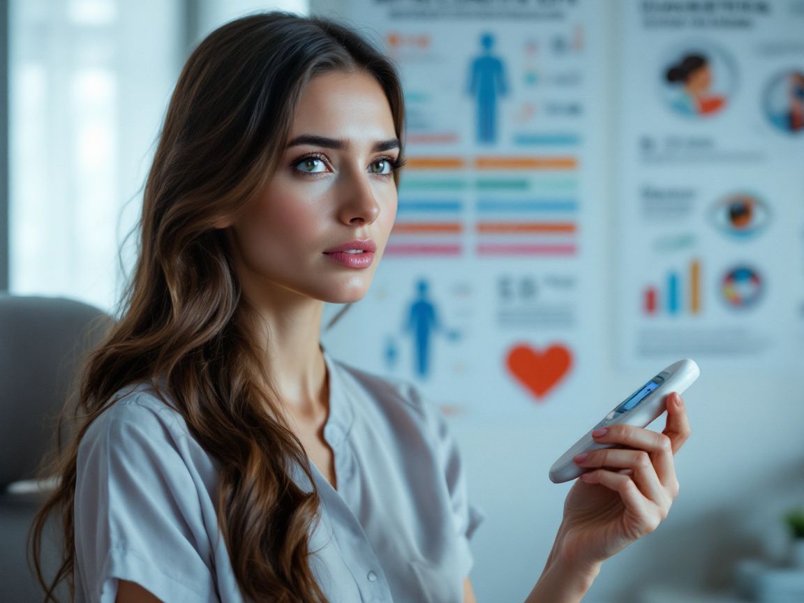 A woman is holding a smartphone.