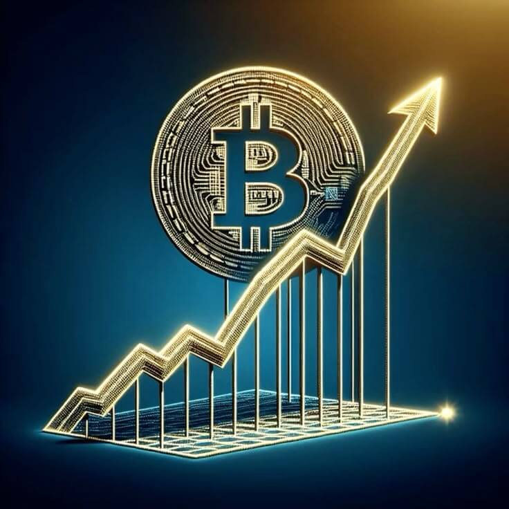 비트코인과 상승하는 화살표 사진