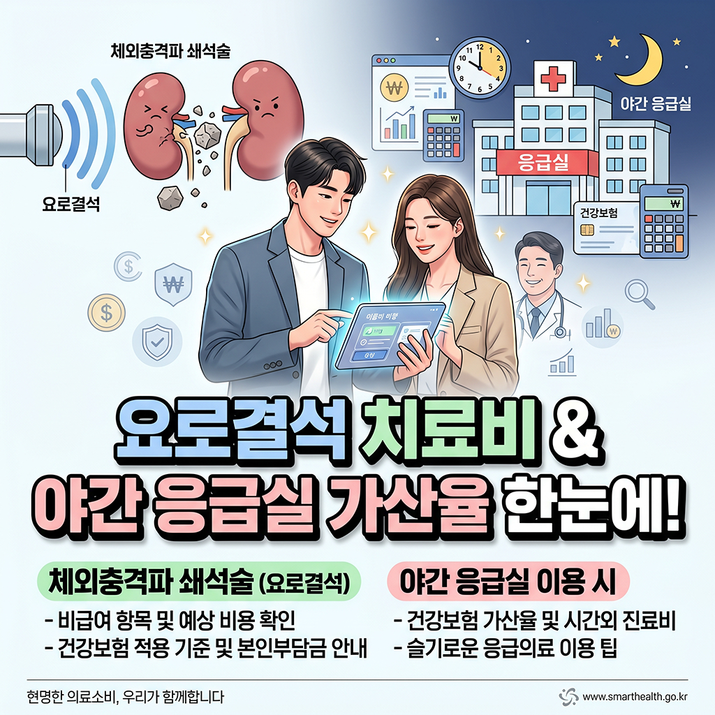 요로결석 체외충격파쇄석술 비용, 야간 응급실 건강보험 수가 가산율 확인하기