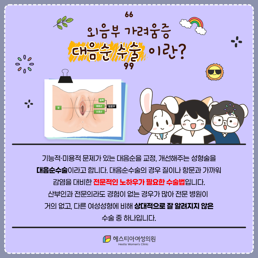여자 사타구니가려움, 음부 가려움 원인
대음순수술이란?