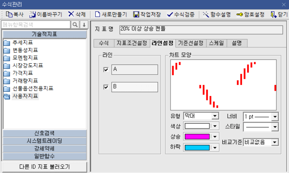 캔들 색상 채우기 수식관리자 4)