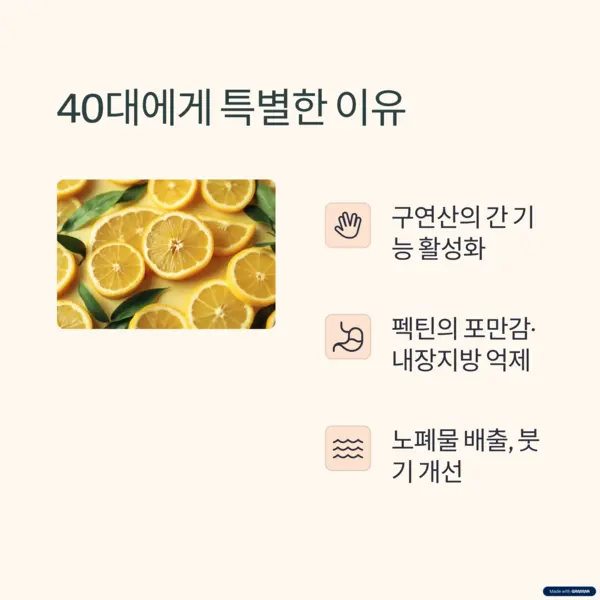 슬라이스된 레몬과 장 건강 효과를 설명하는 다이어그램