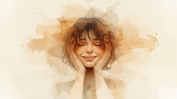 언제나 밝고 따뜻한 태도를 유지하려 하지만, 내면에서는 지치고 고독한 순간이 많습니다. 감정을 감추고 웃음을 이어갈수록, 상실은 보이지 않는 깊은 무게가 되어 남습니다에 관한 그림