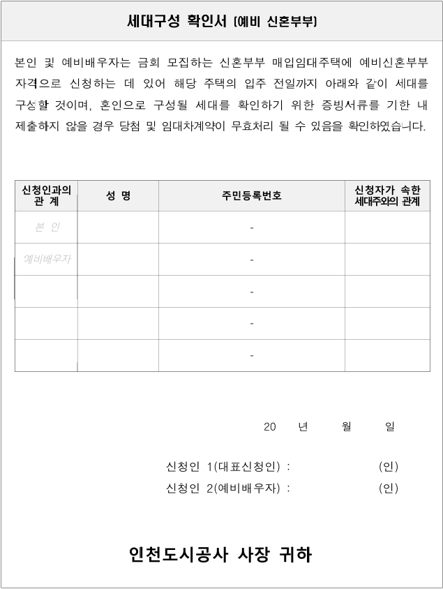 세대구성 확인서