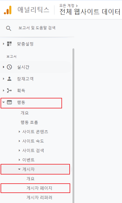 애널리틱스 행동 게시자