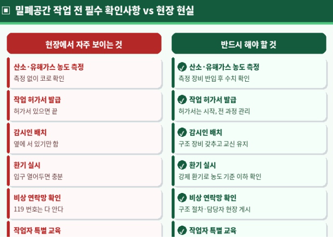 밀폐공간 작업 전 필수 확인사항