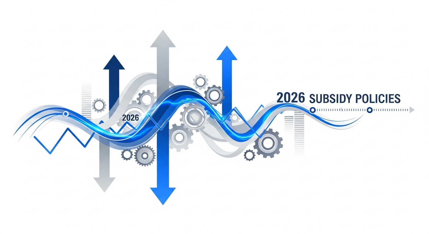 2026년 전기차 보조금 정책 변화와 조정을 시각적으로 나타내는 추상적인 그래픽.