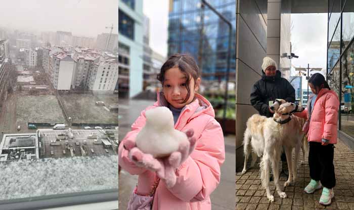 눈이 쏟아지던 3월의 바르샤바, 눈러버덕 만든 아미, 바르샤바에서 만난 낙타를 닮은 강아지