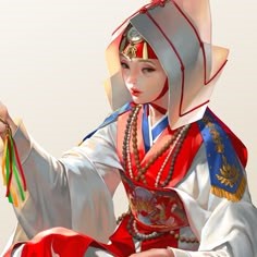 하얀-고깔을-쓰고-태극문양의-한복을-입고있는-무당