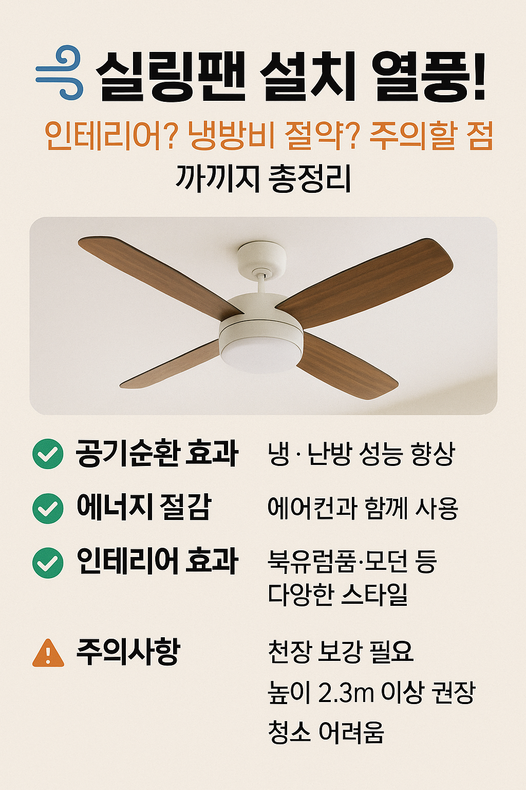 실링팬 설치 열풍! 인테리어? 냉방비 절약? 주의할 점까지 총정리