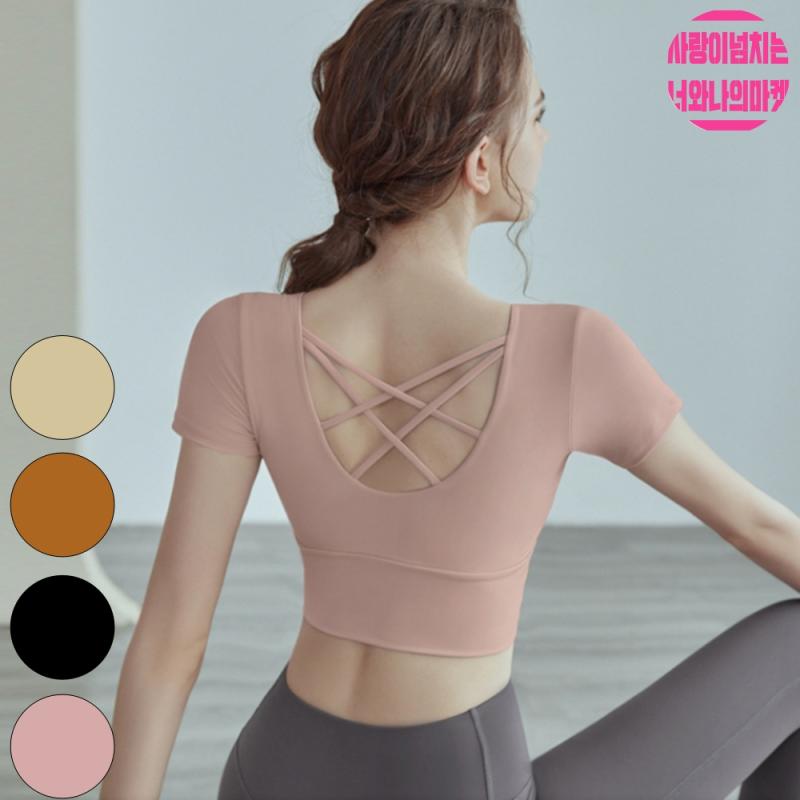 필라테스상의 요가브라탑 여성헬스복 요가 반팔 브라탑