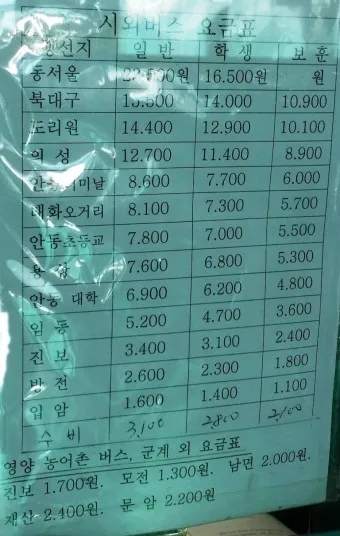 영양 시외버스터미널 시간표 예매 요금_10