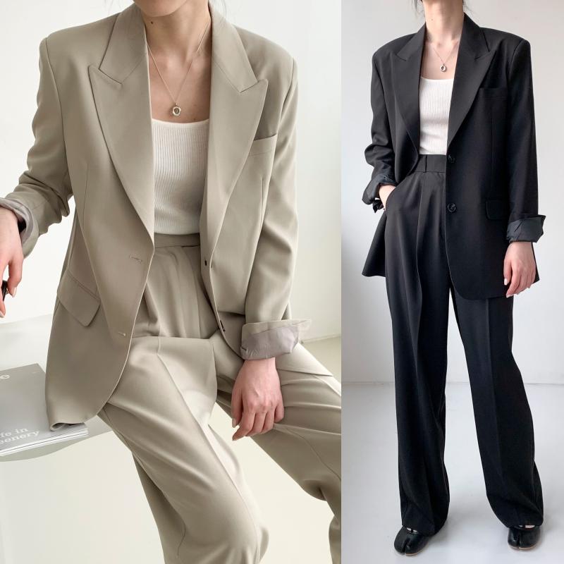 (F/L/XL) 봄 빅사이즈 여성정장셋트 세미정장 셋업 바지정장 오버핏-제스수트