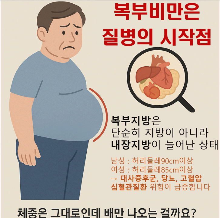 대사증후군, 당뇨, 고혈압, 심혈관 질환 위험이 급증합니다.